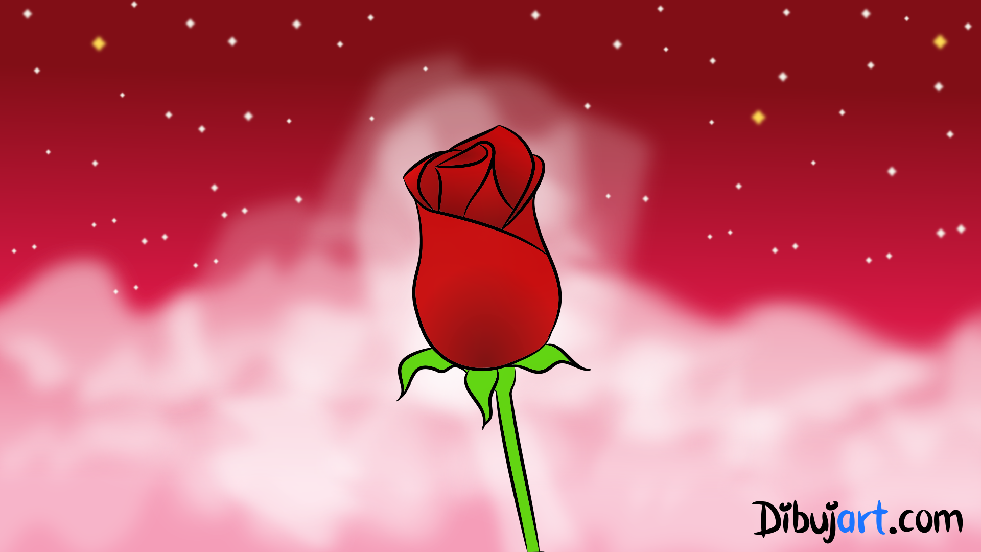 Cómo dibujar una Rosa roja romántica #5 - dibujos de Rosas rojas |  