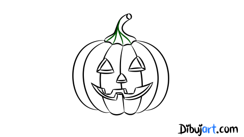 Sketch o bosquejo de una calabaza de halloween para dibujarla paso a paso y colorear
